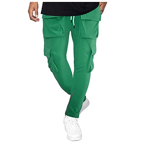 Hatop Mens Trousers Pleated,Men's Stretch Cargo Pants Functional Wind Tooling Multi-Pocket Trousers Green