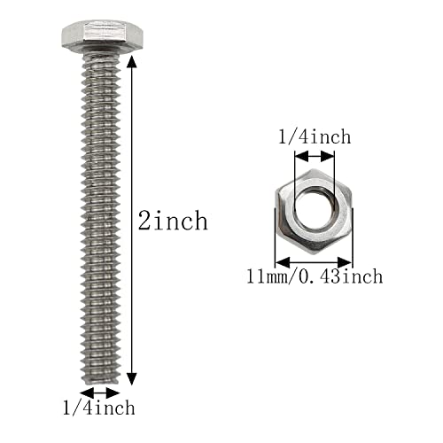 MEETOOT 4 Set Sign Mounting Hardware Accessories (4 Hex Bolts, 4 Hex Nuts, 8 Flat Washers, 4 Lock Washers) - Stainless Steel - 1/4\"-20x2\" - Ideal for Outdoor Signage & Industrial Applications - Thumbnail 2