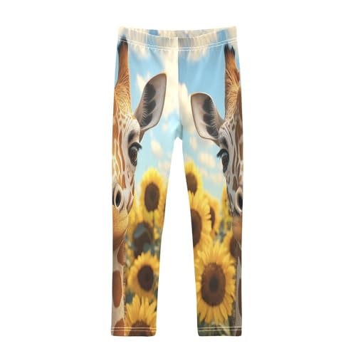 Giraffe Sunflower Girls Casual Leggings for Kids Printed Long Pant Bottoms Stretch and Soft