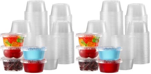 VITEVER 130 sets - 2 oz Jello Shot Cups, Small Plastic Containers with Lids, Airtight and Stackable Portion Cups, Salad Dressing Container, Dipping Sauce Cups, Condiment Cups