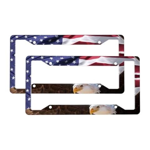 Eagle American Flag License Plate Frames, 2 Packs July 4th Independence Day Decorative License Plate Covers Cute Car Accessories Aluminum License Plate Holder for Women Men Cover