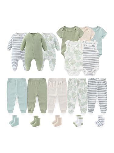 Image of BIGBIGKISS Baby Boy Girl Clothes Cotton Unisex Newborn Layette Gift Set and Accessories 18 Pack Baby Outfit 0-12Months