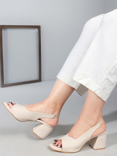 Image of Carlton London Women Stylish Backstap Sandal with Block Heels, Square Toe for Casual Wear
