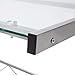 mecor L-Shaped Corner Computer Desk with Shelf, Glass Laptop Home Office Furniture, Glass & Metal, Clear