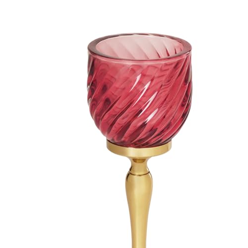 Image of Pure Home Red Swirl Textured Hurricane - Large | Size: 9 x 9 x 24 cm | Premium Hurricanes for Everyday Styling | Table Top & Shelf Decor Showpiece | Ideal for Housewarming & Wedding | Premium | Pack of 1