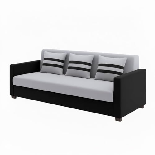 Image of FURNY Lifestylio 3 Seater Fabric Sofa Set (Light Grey-Black) Premium Velvet Finish | Ideal for Living Rooms, Offices