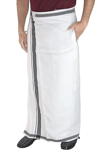 TUNI MANI Kerala Style Men's Cotton Welcro Pocket Dhoti, Vesti/adjustable for all size (Single Dhoti)