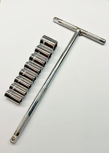 Image of 7mm 8mm 9mm 10mm 11mm 12mm 13mm and 14mm Sockets, T Handle with 1 /4 Drive with 8 Sockets, Hex Socket Spanner Set