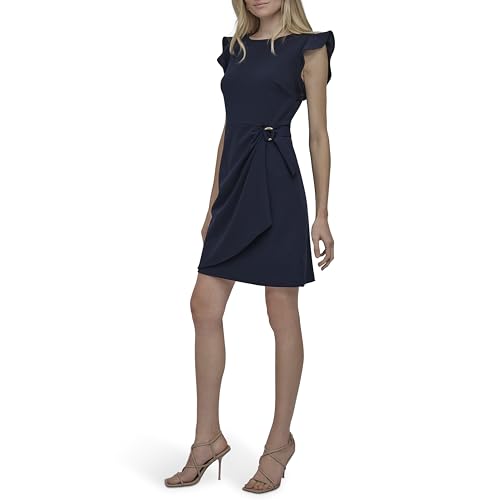 Image of DKNY Women's Flutter Sleeve Faux Wrap Dress with Hardware