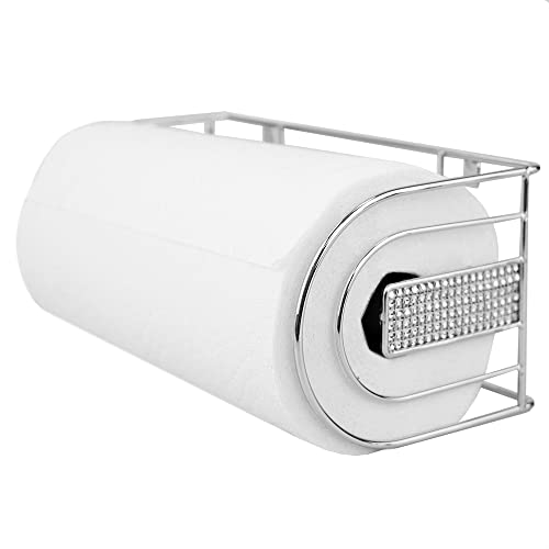 Home Basics Pave Wall Mounted Steel Paper Towel Holder, Chrome | Diamond Embellished Sides | Tension Holding