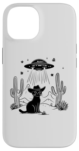 Cappello da cowboy gatto nero UFO UFO alieno divertente carino Custodia per iPhone 14