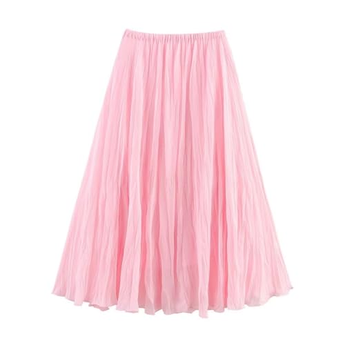 Skirt for Women Summer Yellow Pleated Ruffle High Waist Long Vacation Casual Ladies Outings Wear