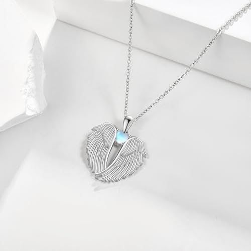 Image of YFN Angel Wings Necklace 925 Sterling Silver Guardian Angel Wings Pendant Necklace Birthstone Necklace for Women Girls Christmas Jewelry Gifts