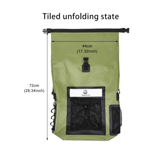Mochila seca impermeable Blueshyhall 30L, mochila de viaje con cierre enrollable, resistente al agua para kayak, rafting, navegación, pesca, camping y playa - Verde miniatura 6