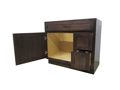 Vanity Art 36 Inches Bathroom Vanity Cabinet Solid Wood Brown Finish Single Shutter Door 2 Extension Drawers Undermount Sink Cabinet Va4036-2R-B #TOP3