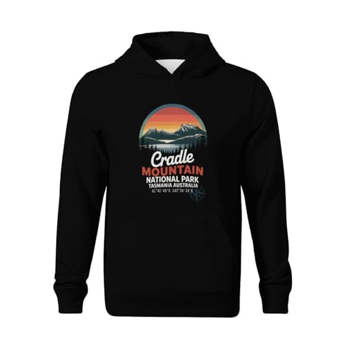 Kids Cradle Mountain Park with GPS Location Tasmania Australia Boys Girls Lightweight Kangaroo Pocket Fleece Hoodies2