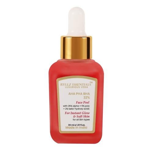 Image of RYLLZ ESSENTIALS 25% AHA + 2% BHA + 5% PHA Peeling Serum for Face | with Vitamin E, Rosehip Extract & Niacinamide | for Glowing Skin, Smooth Texture & Pore Cleansing | 10-Minute Facial | 30ml