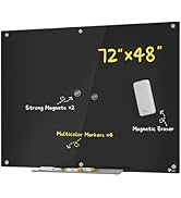 TOWON 6 x 4ft Glass Whiteboard Wall, Black Magnetic White Board Dry Erase 72 x 48 in, Big Glass D...