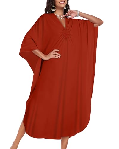 Image of Kaftan Dresses for Women V Neck Caftans Batwing Sleeve Beach Cover Ups | JILUVIN Plus Size Long Floral Print Dress, Loose Fit Maxi Casual Moomoo, Lounge House Mumu Nightgown Summer Vocation 2026