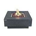 Elementi Manhattan 36 Inch Concrete Outdoor 45,000 BTU Square Liquid Propane Ignition Patio Fire Pit Table with Lava Rock and Canvas Cover, Dark Grey