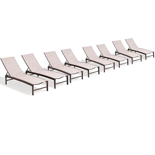 VredHom Chaise Lounge Chair, Set of 8 Outdoor Recliner Lounge