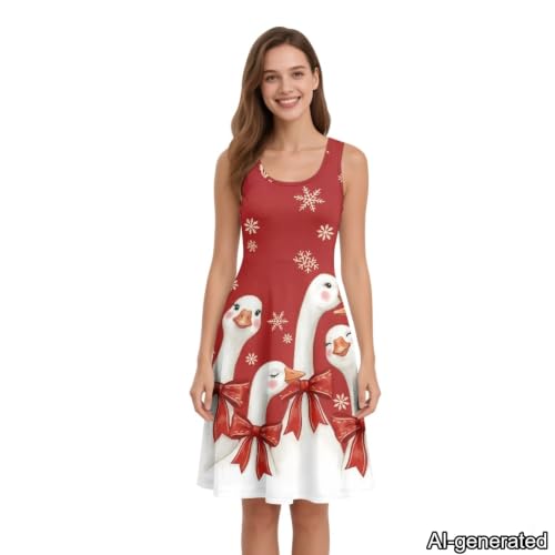 Image of Dreaweet Casual Sleeveless Dresses for Women Girls, Round Neck Tank Dresses with Pockets Summer Sundress Size XS-4XL