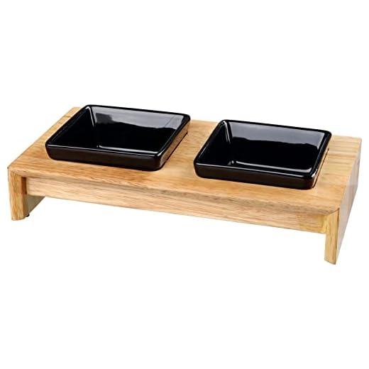 Trixie Napf-Set, Keramik/Holz - für Hunde 2x0,2 l/10 cm, 28x5x15 cm, schwarz