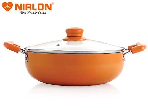 NIRLON Ceramic Non Stick Induction Aluminium Kadhai with Glass Lid, 2.25 litres, Orange - Image 4