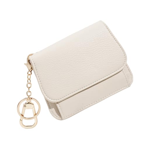 Image of Women Small Wallet RFID Blocking Slim Wallet with Coin Pocket Tri-Fold Credit Card Holder with ID Window and Keychain(Beige)