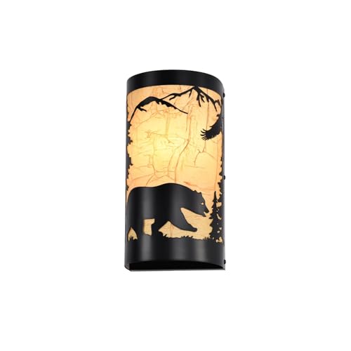 Image of Black Wall Sconces,Bear Metal Yellow Parchment Rustic Wall Sconces,Farmhouse E26 Base Hallway Wall Light Fixtures,Industrial Indoor Wall Lamps for Living Room,Bedroom,Bedside(Hardwired Only)