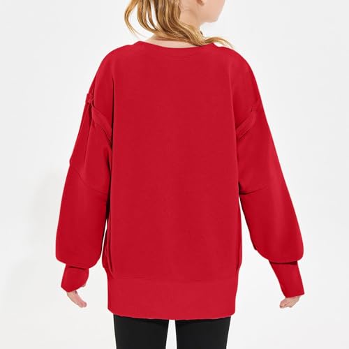 Girls Crewneck Sweatshirt Cute Oversized Long Sleeve Side Slit Hoodies Workout Fleece Pullover Tops 5-14 Years2