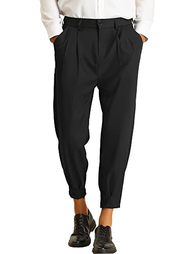 Lars Amadeus Cropped Pants for Men's Pleated Front Tapered Chino Pants Formal Dress Trousers