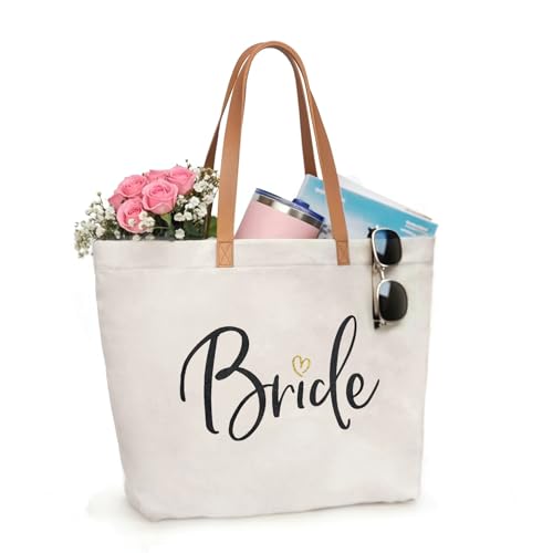 Image of ELEGANTPARK Bride Gifts Wedding Gifts for Bride Bag Bridal Shower Bachelorette Party Honeymoon Large Travel Canvas Tote Bag with Zipper