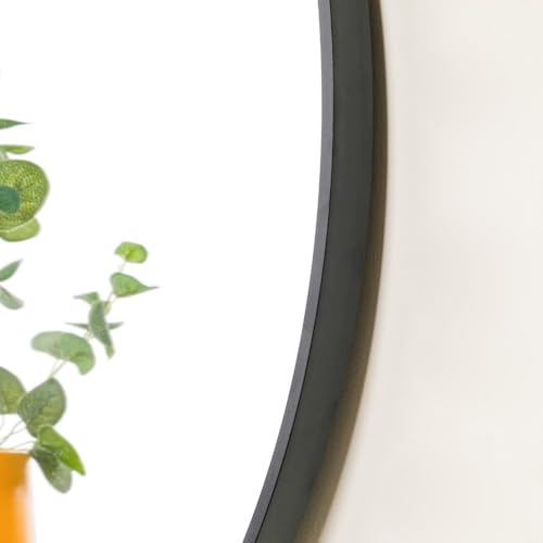 Image of The Arts Box Decorative Orbit Round Shape Wall Mirror with Frame for Living Room | Bathroom | Hall | Home Decor with Hanging Stripes | Shaving and Dressing Room (Black 22 Inch)
