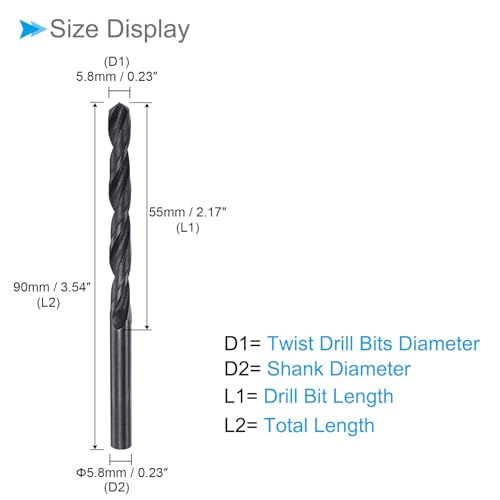 CoCud 6542 Hochgeschwindigkeitsstahl Spiralbohrer, Durchmesser 5,8 mm, Länge 90 mm, Schwarzoxid gerade Spiralbohrer - (Anwendungen: für Metall, Holz, Kunststoff, Aluminium), 2 Stück