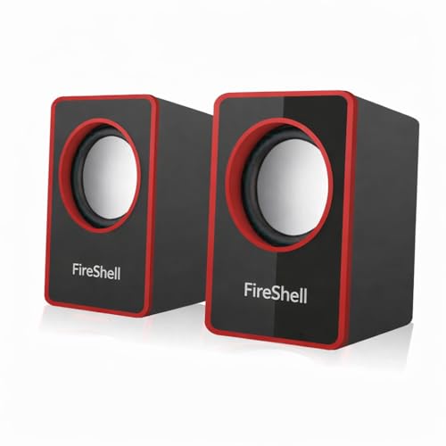 Image of Fireshell USB Powered Computer Speakers 6W Stereo Sound with Multicolor LED Lights, AUX Input & Volume Control Pod for PC, Laptop & Desktop (Red)