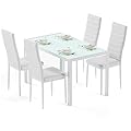 Bealife Tavolo da pranzo con 4 sedie Set Tavolo e Sedie Set da Pranzo Disponibile Vetro temperato e sedie confortevoli (4 sedie, bianca)