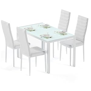 Bealife Keuken eettafel set voor 6, gehard glas 7-delige tafel en stoelen set modern voor thuis, keuken, woonkamer, eetkamer, zwart