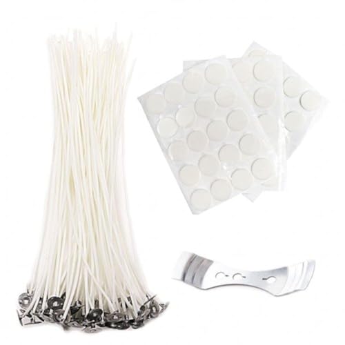 EricX Light 8 inch Candle Wick with Candle Wick Stickers and Candle Wick Centering Device,60 pcs for Candle Making