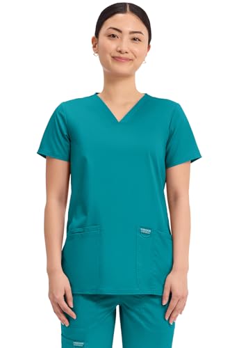 Cherokee Women's V-Neck Top, Teal Blue, XX-Large