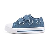 EUXTERPA Kids Toddler Sneakers Girls Canvas Shoes Walking Sneaker with Easy Fasten Strap, Denim, Toddler Size 9
