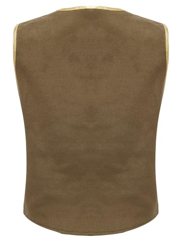 renvena Boys Renaissance Medieval Pirate Vest Sleeveless Open Front Golden Lace Dressy Waistcoat4