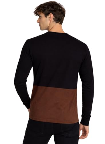 Image of ADRO Men's Full Sleeve T-Shirt Navy Grey Colorblock | Cotton Round Neck Casual Tshirt | Regular Fit Stylish T Shirt
