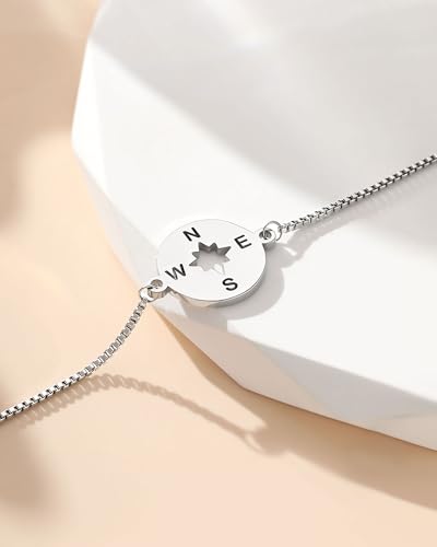Image of 5th /8th Grade Graduation Gifts, Silver Adjustable Compass Bracelet for Her