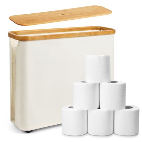 LUOJINYI Rangement Papier Toilette, Boîte de Rangement Salle de Bain en Bambou avec Couvercle, Corbeille Porte-Papier Toilette