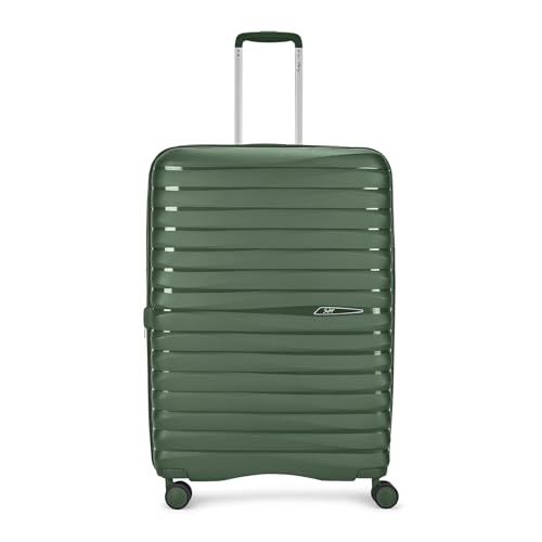 Image of Skybags Large Polypropylene Float Max Check-in Trolley Bag -, 76cms | Premium Hard-Sided Luggage for Travel with Smooth 8 Wheels Double Spinner & Flushed TSA Lock - Green