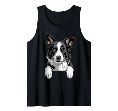 Border Collie Divertido Peeking Pocket Puppy Dog Lover Camiseta sin Mangas
