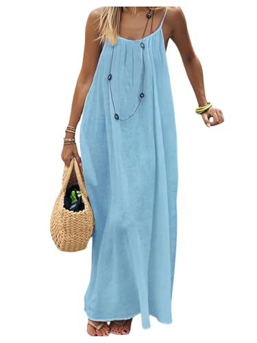 Image of MakeMeChic Women's Summer Flowy Maxi Dresses Vacation Spaghetti Strap Sleeveless Backless Dress