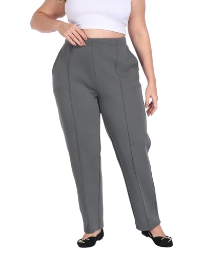 Plus Size Dress Pants for Women Casual Travel Business Work Trousers Style High Waisted Stretch Pant with Pockets