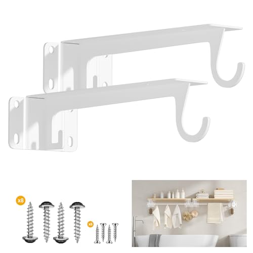 WYGWP Small Closet Rod Support Bracket Heavy Duty Wall Mounted Shelf Brackets with Rod Holder Support 200lbs for Closet, Walk-in Wardrobe(2pack White)